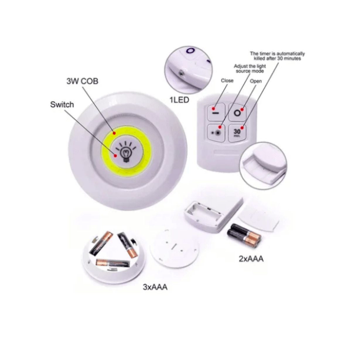 Lampara Luz Led set por 3 con Control